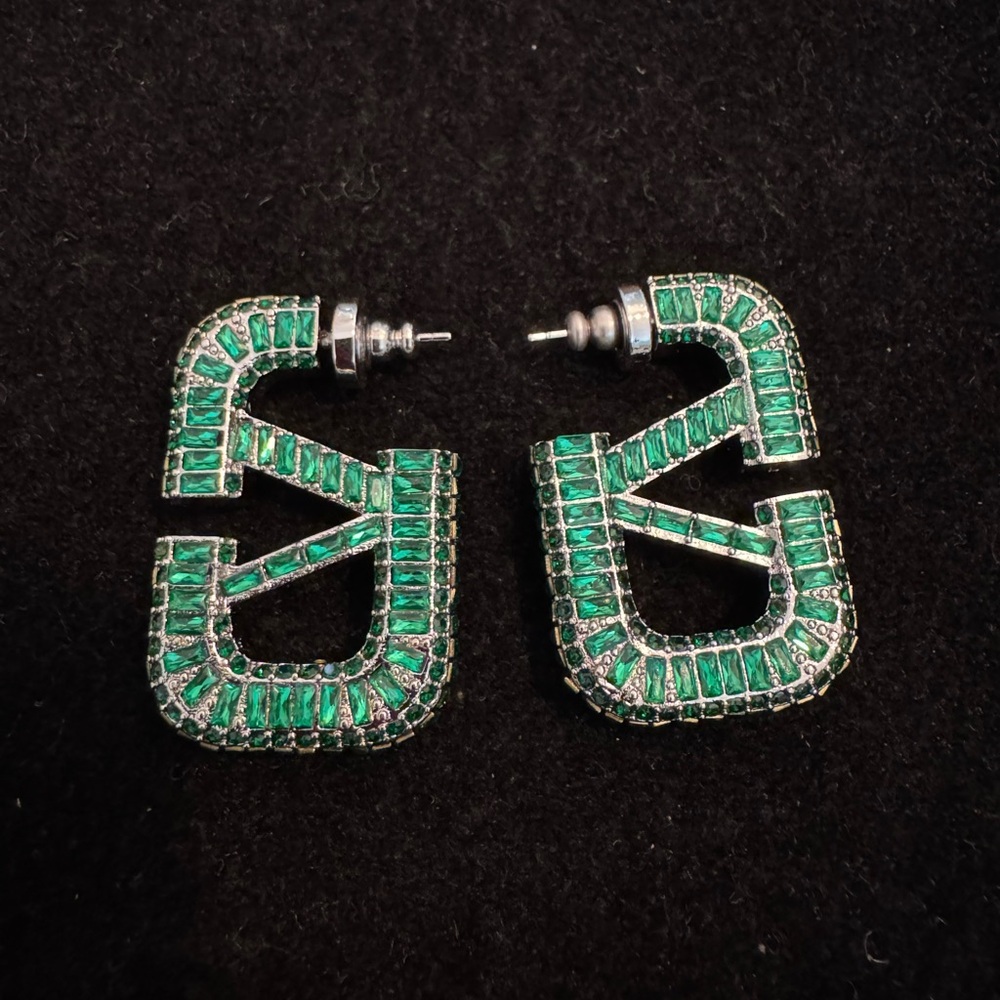 Valentino Elegant Green and Silver Geometric Earrings